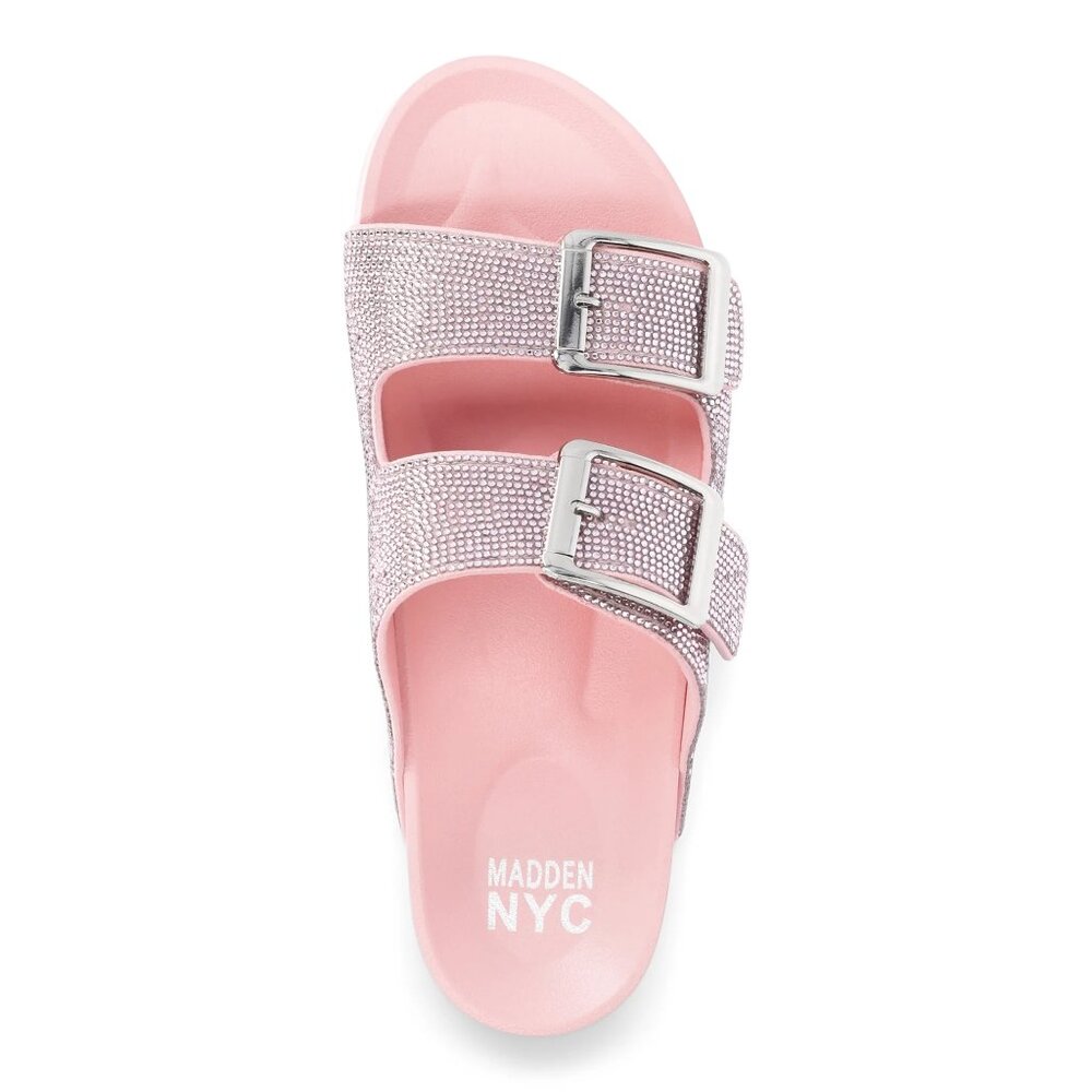 Steve Madden NYC Bling Sandals Slides Pink Rhinestone Size 7.5 Slides Buckle New